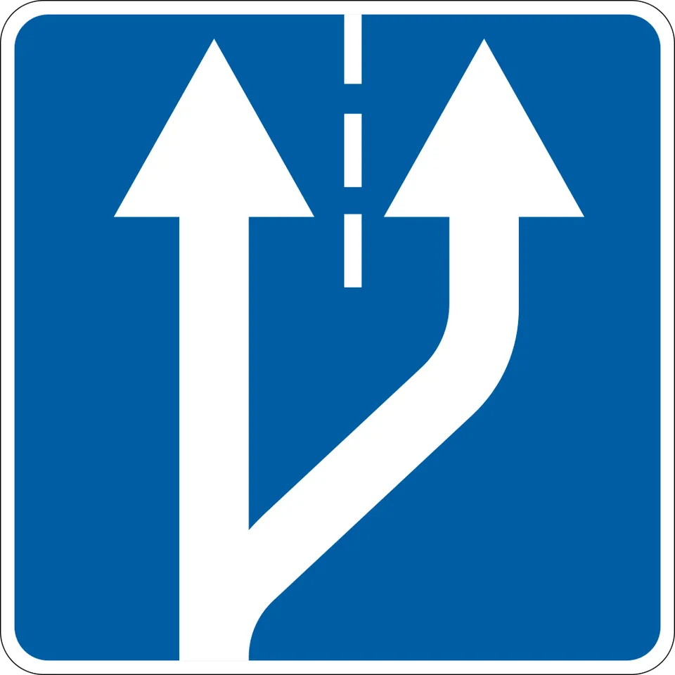 Початок додаткової смуги руху - Знак 5.20.1, 5.20.2